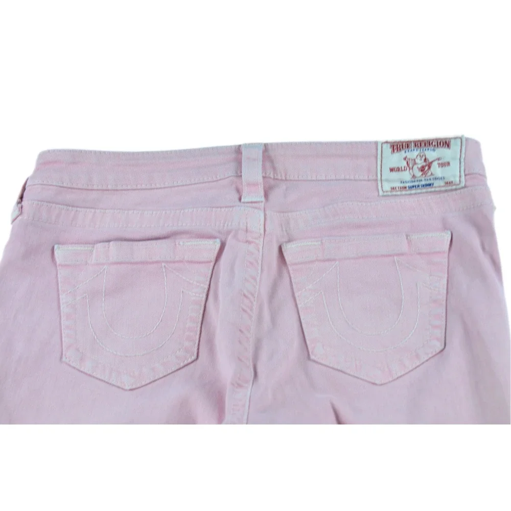 True Religion Jeans Women's 30x30 Super Skinny Pink Stretch Distressed Denim - Picture 8 of 9